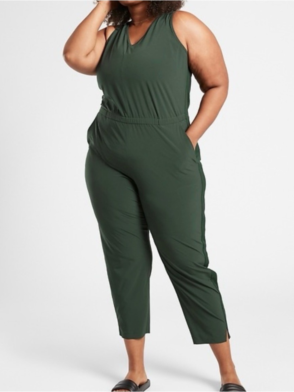 Athleta women's 24 3xl green sleeveless Brooklyn jumpsuit with pockets 3X 2X